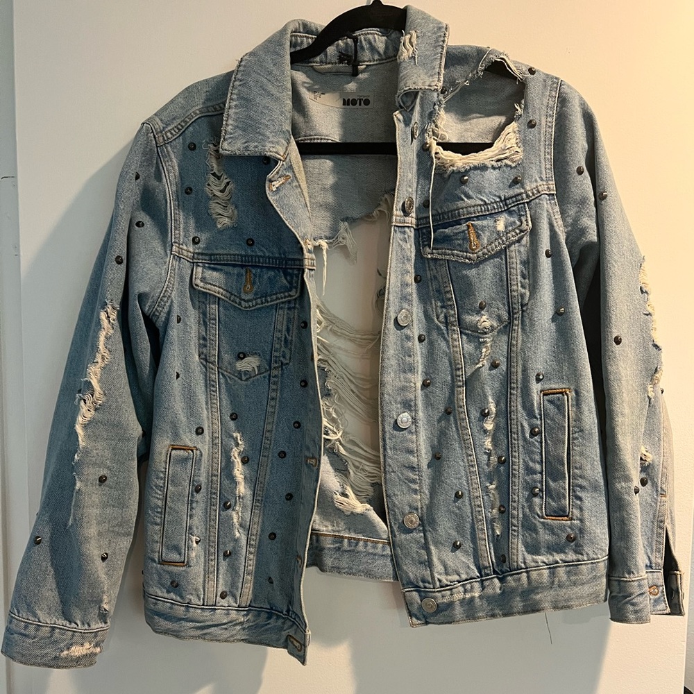 Topshop Moro ripped Denim Jacket with Studs